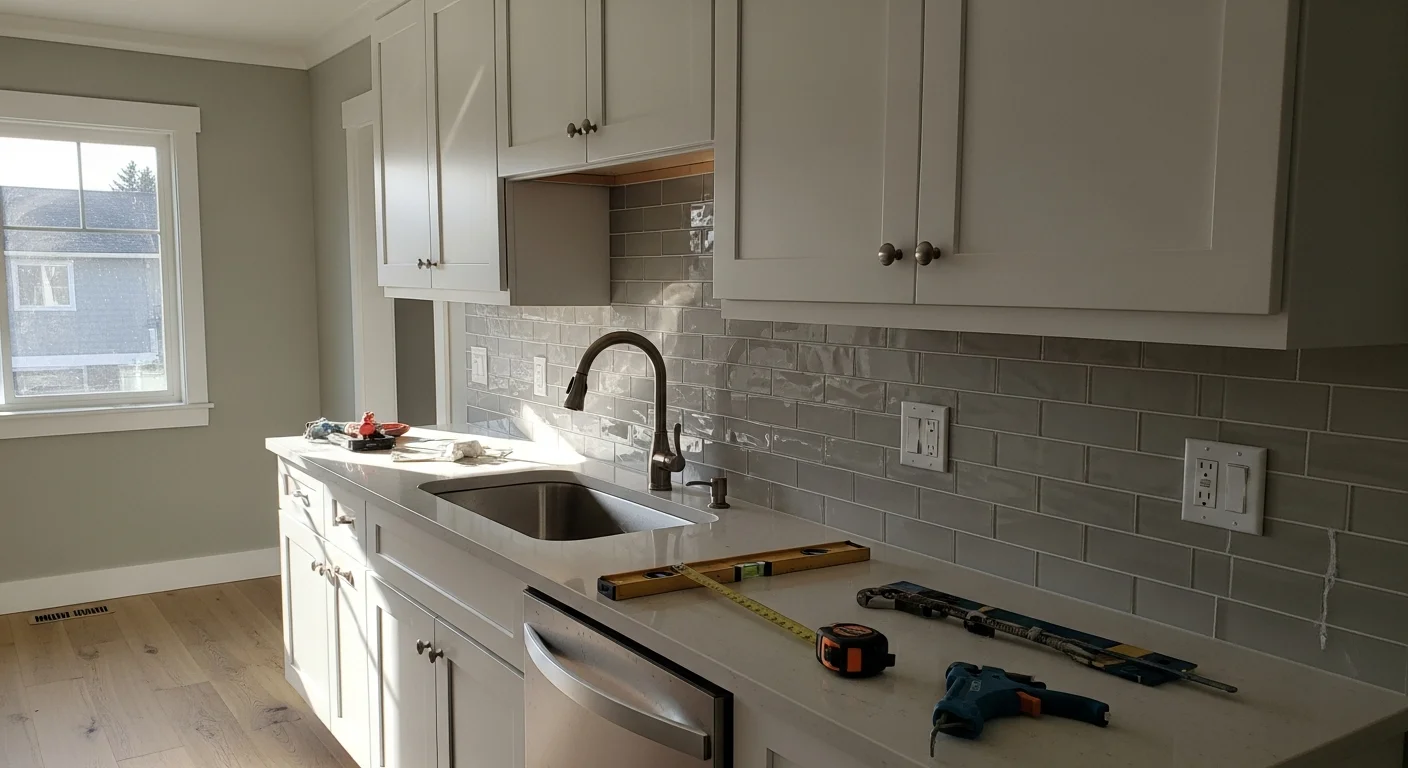 Modern kitchen with custom cabinets and countertops after remodeling