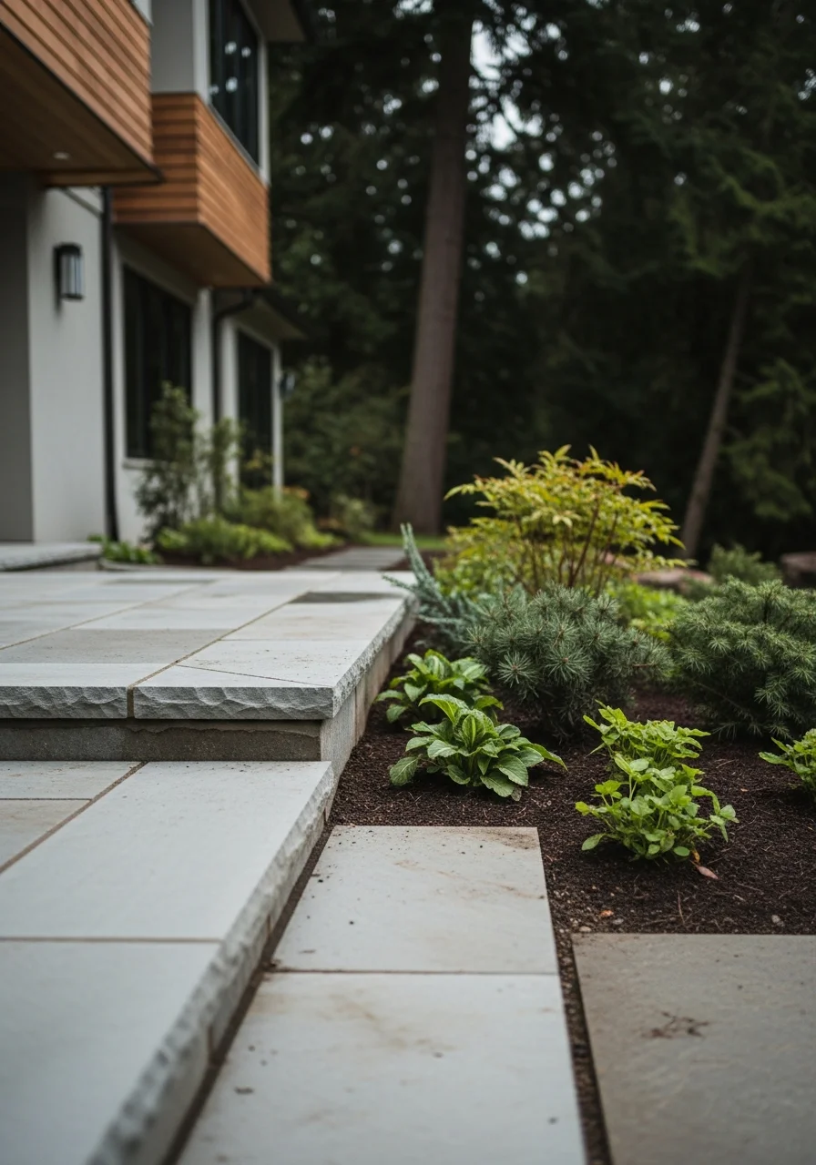 Detail of a premium Mercer Island property showing high-quality construction and landscaping typical of the island community.