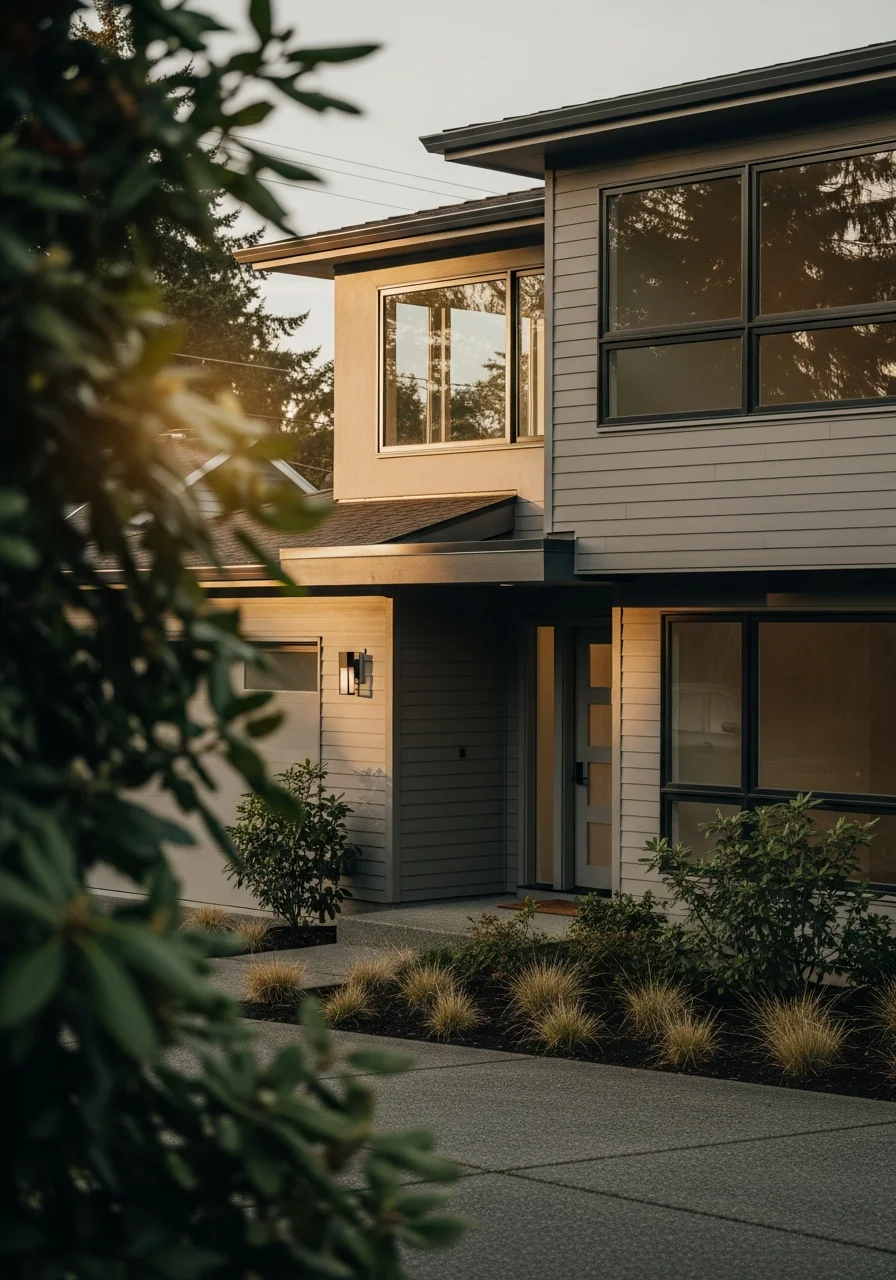 Residential property in Redmond with modern finishes and landscaping, typical of the area's contemporary home standards.