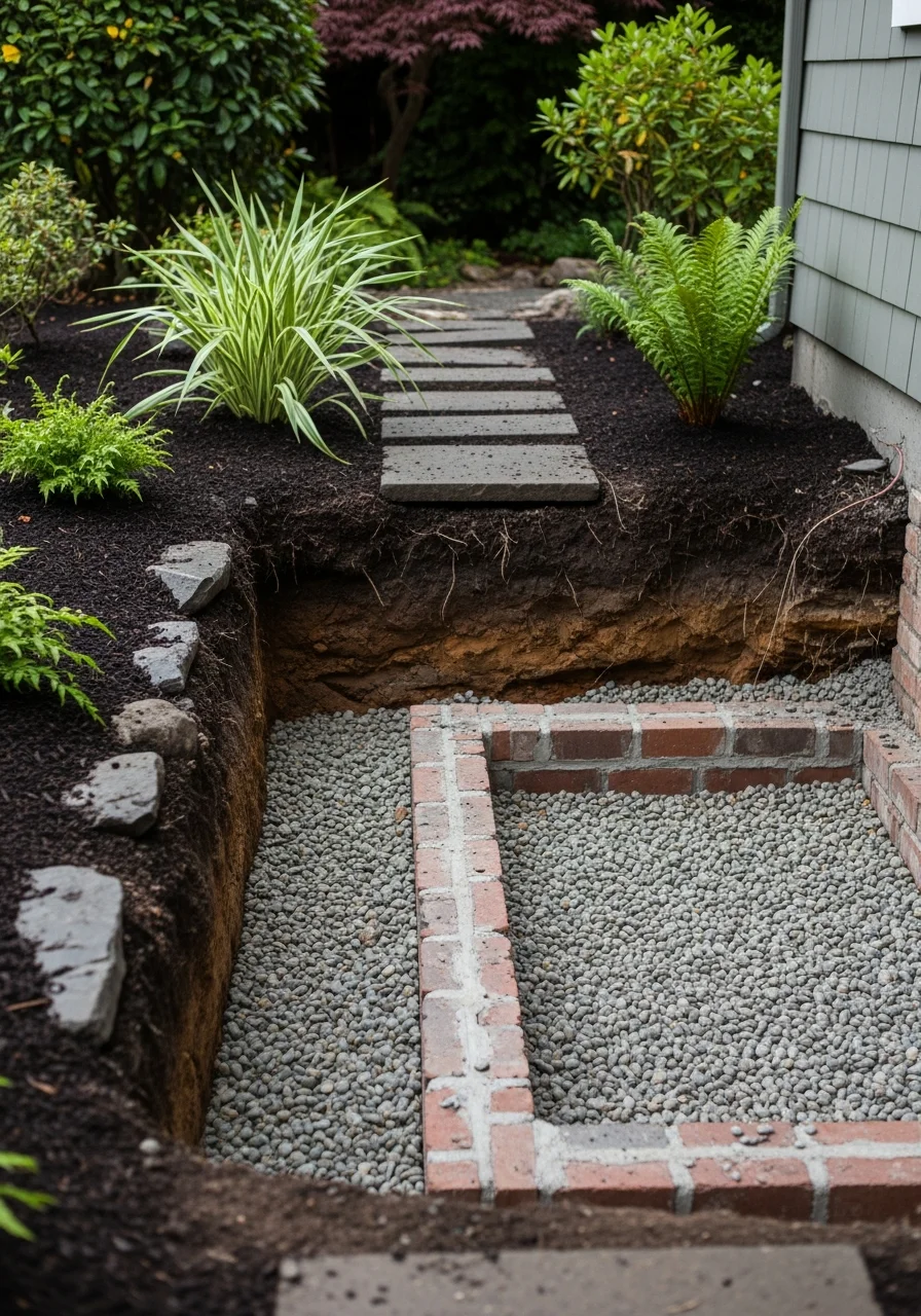 Close-up of a residential property in Seattle with mature landscaping and foundation work visible, representing typical local construction context.