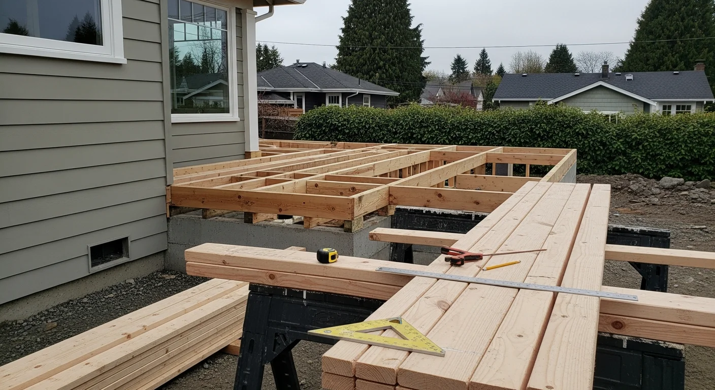 A newly completed single-story home addition on a Seattle residential property, showing a framed exterior that matches the existing Craftsman-style siding and roofline. The addition extends from the rear of the home and includes new windows consistent with the original structure.