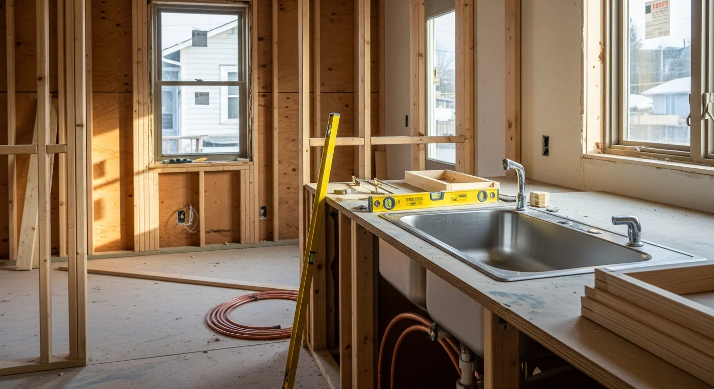 A remodeled Seattle kitchen with updated cabinetry, new countertops, and an open layout connecting to the living area. The space reflects a Craftsman-era home updated for modern daily use by Rainier Quality Renovations.
